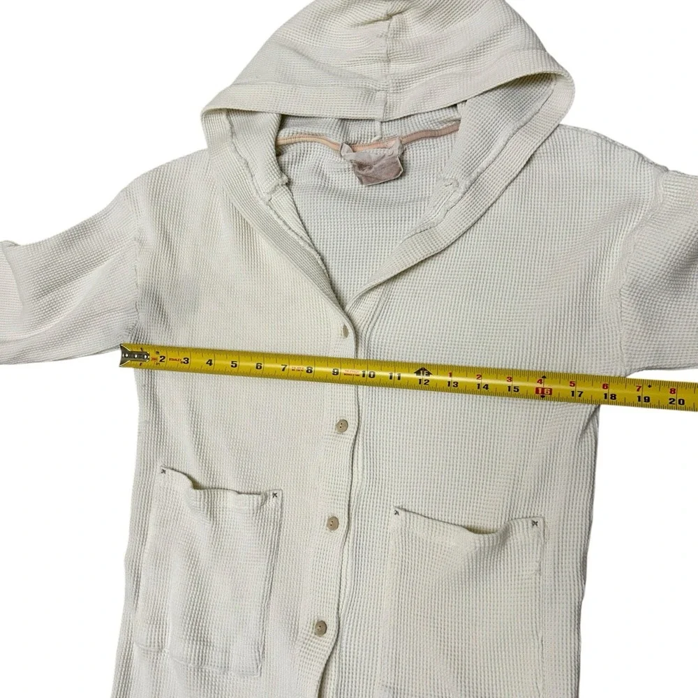 The Good Alma Womens Organic Cotton Waffle Knit Hooded Cardigan‎ Button-Front L
